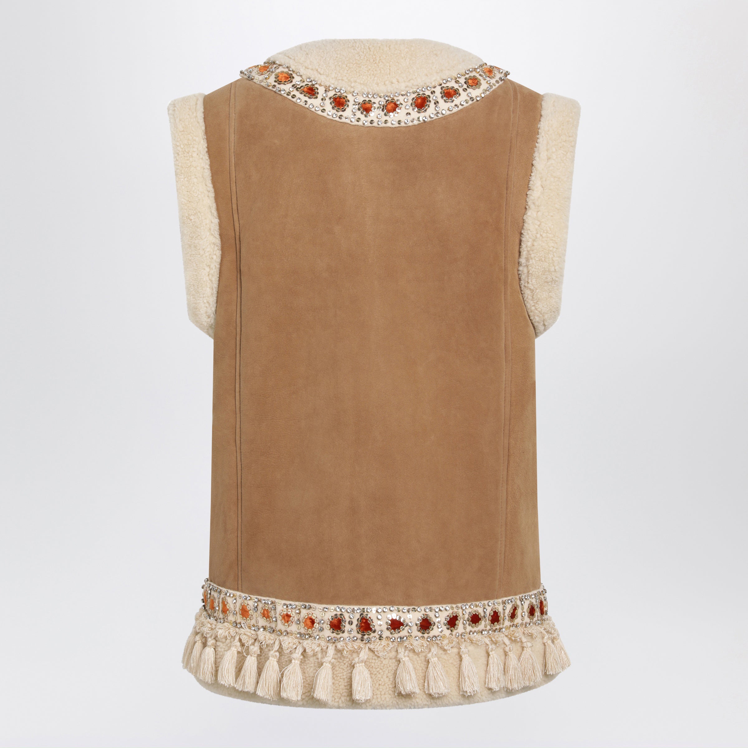 Valentino Camel Shearling And Suede Vest