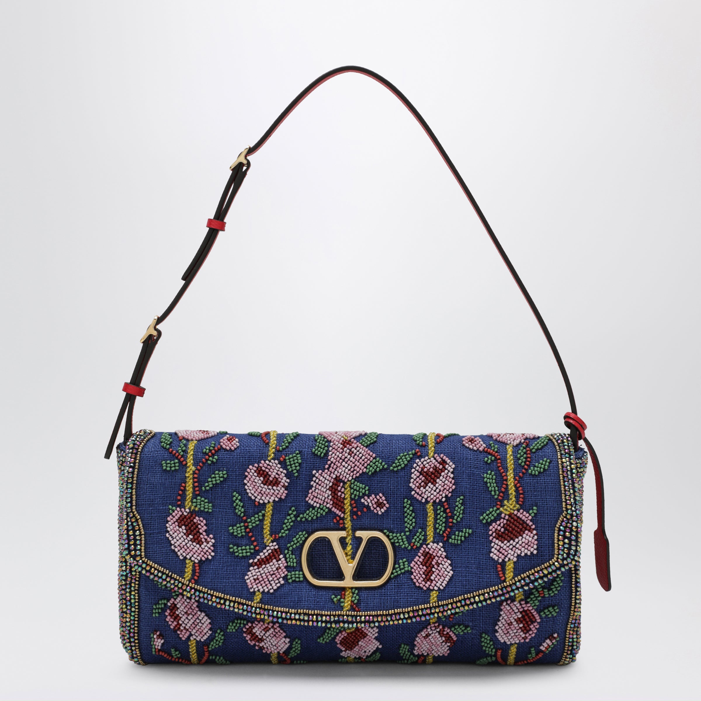 Valentino Garavani Blue Vlogo Signature Bag With Beaded Emb