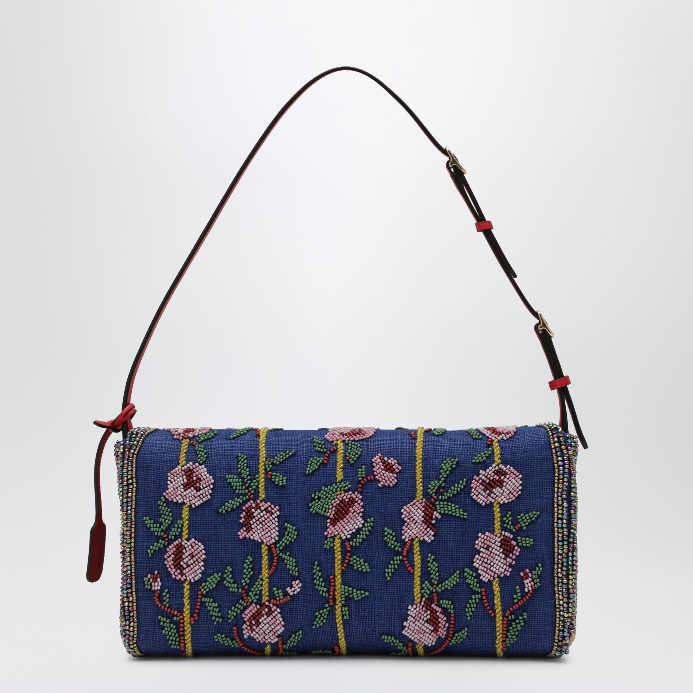 Valentino Garavani Blue Vlogo Signature Bag With Beaded Emb