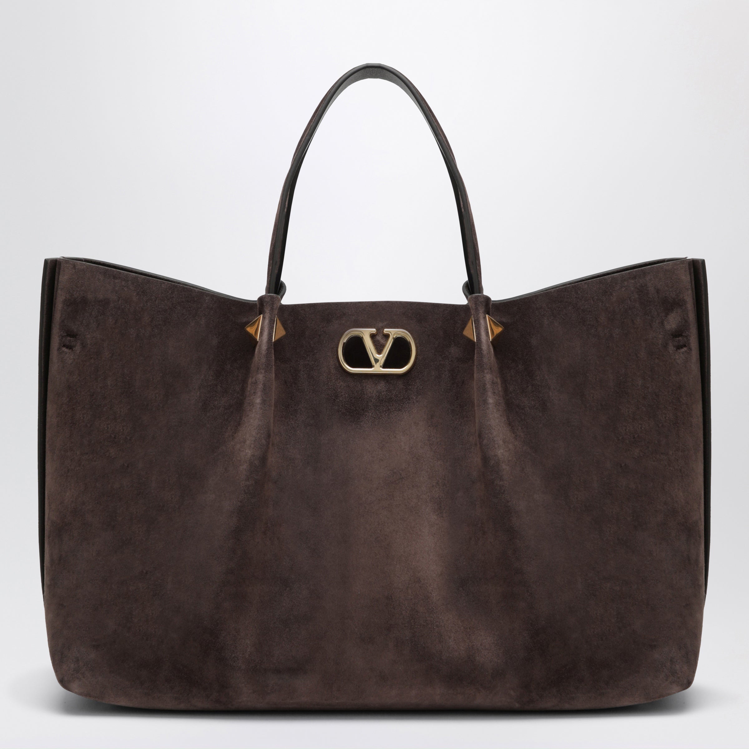 Valentino Garavani Large Rockstud Brown Ebony Suede Shoppin