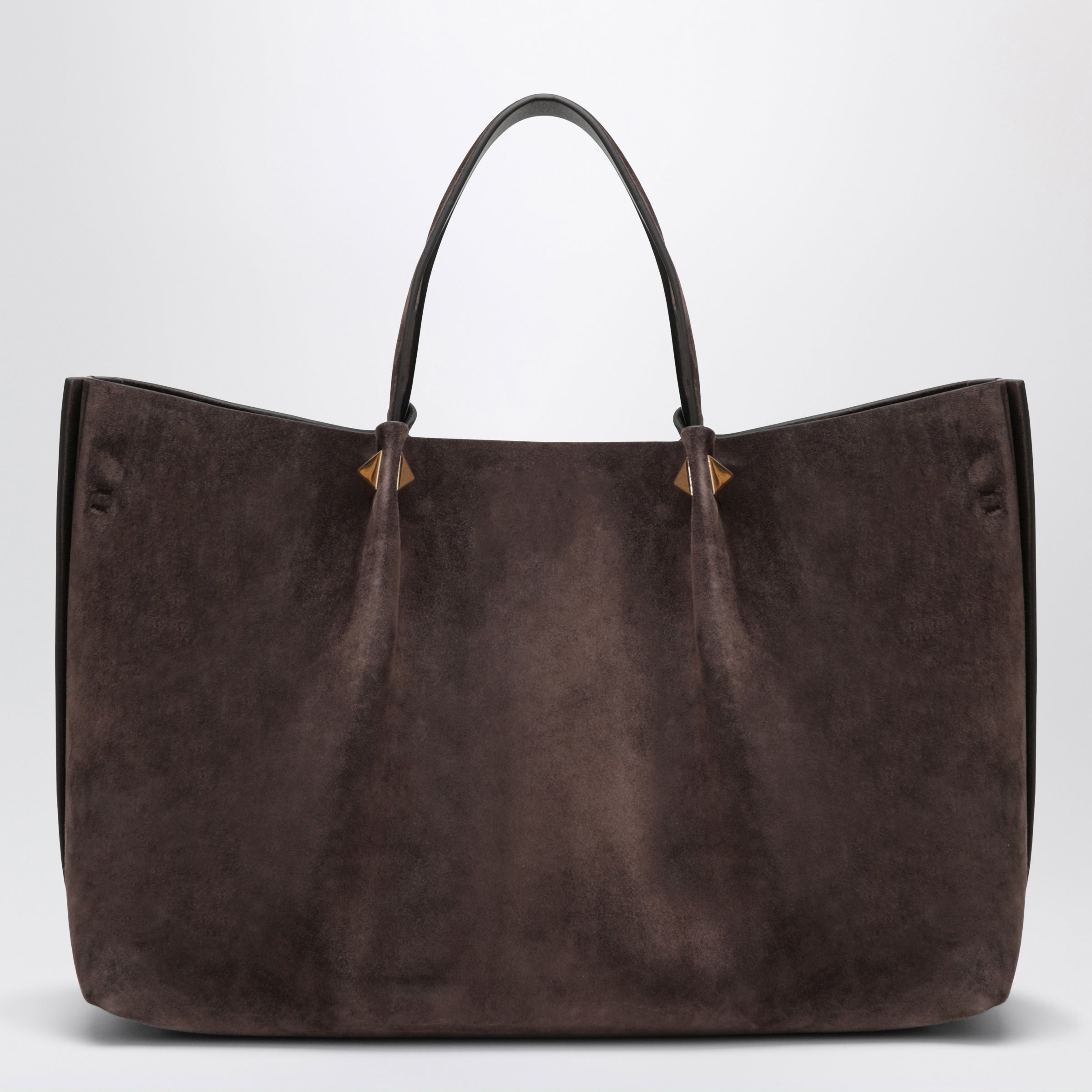 Valentino Garavani Large Rockstud Brown Ebony Suede Shoppin