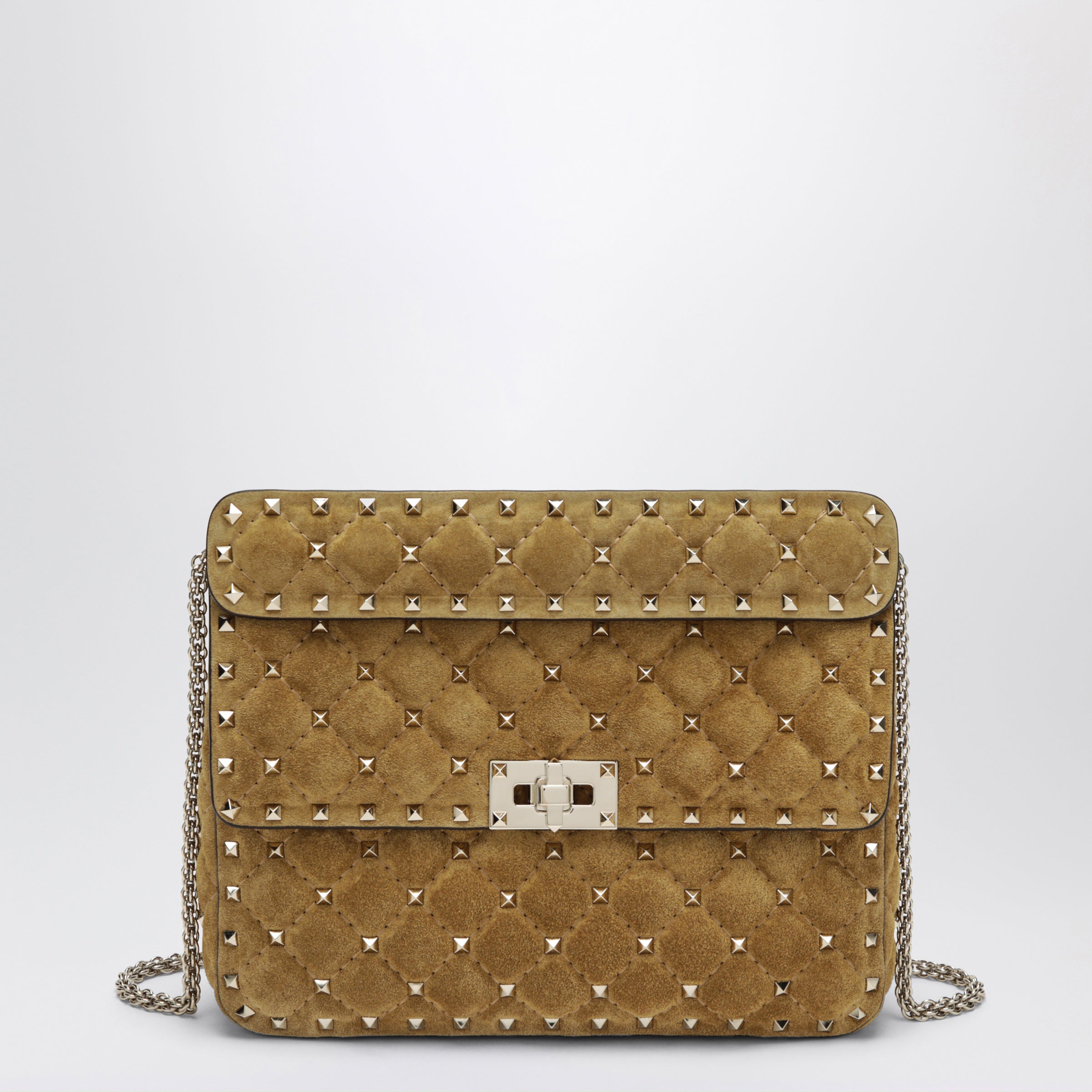 Valentino Garavani Medium Rockstud Spike Havana Beige Suede