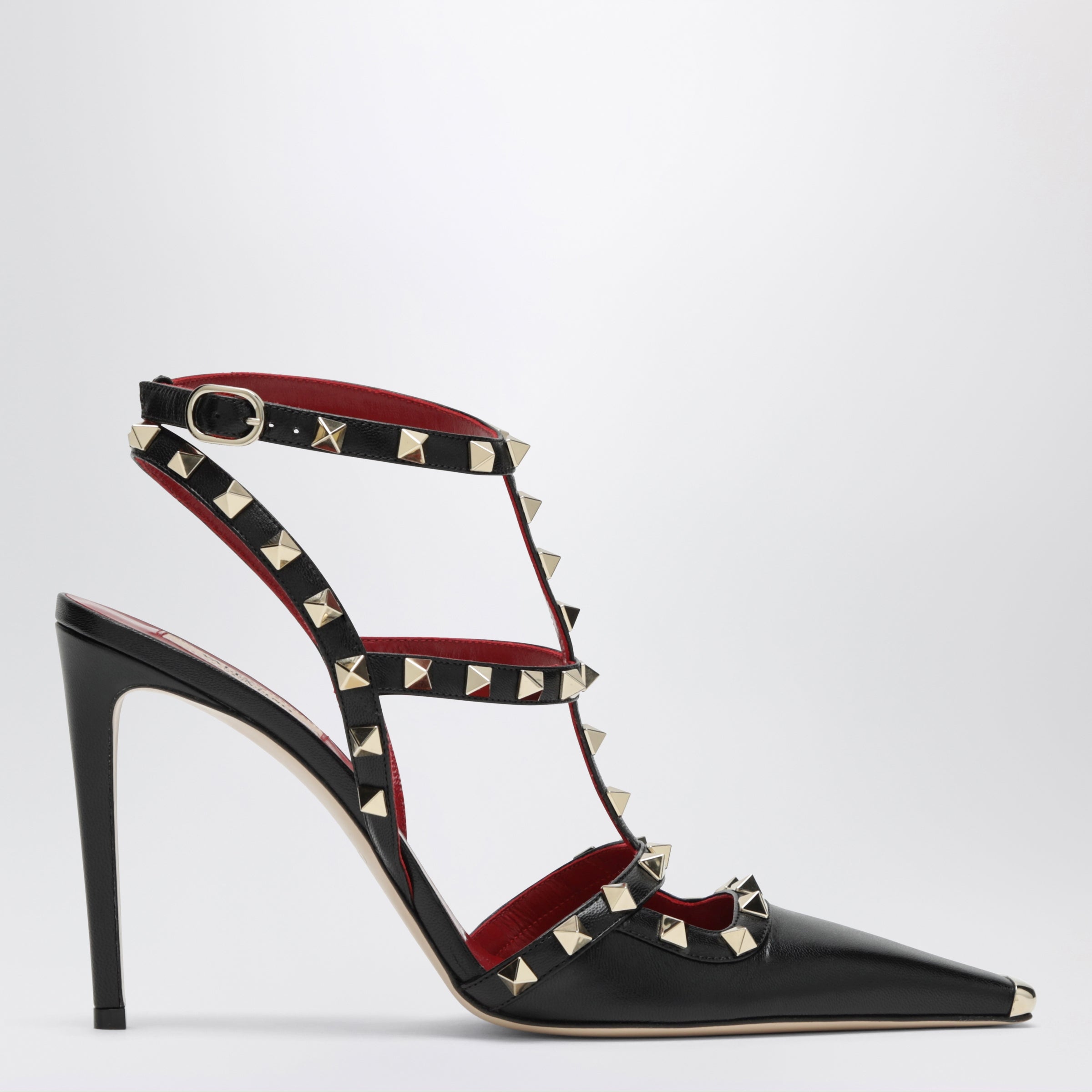 Valentino Garavani Rockstud Black Leather Slingback Heels