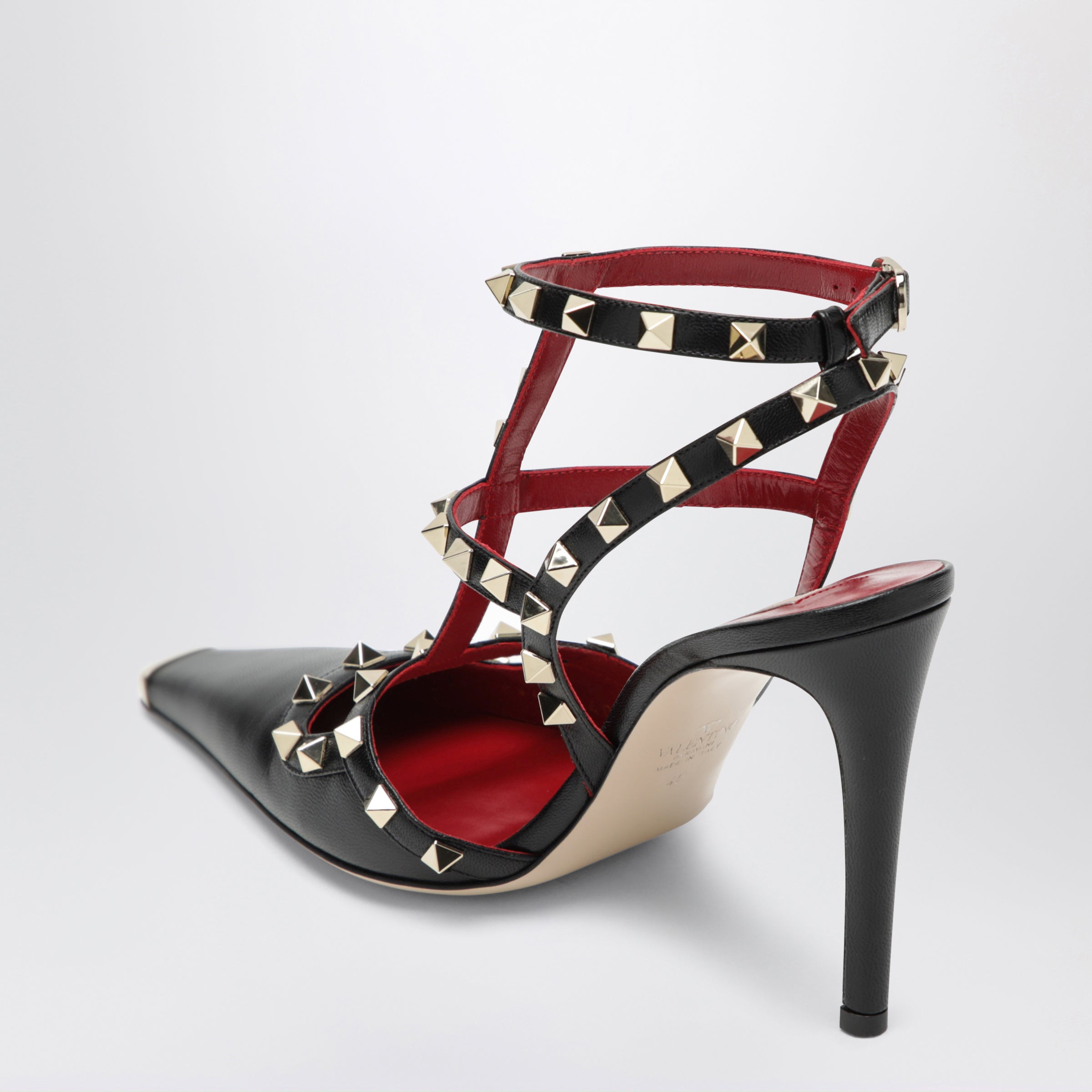 Valentino Garavani Rockstud Black Leather Slingback Heels