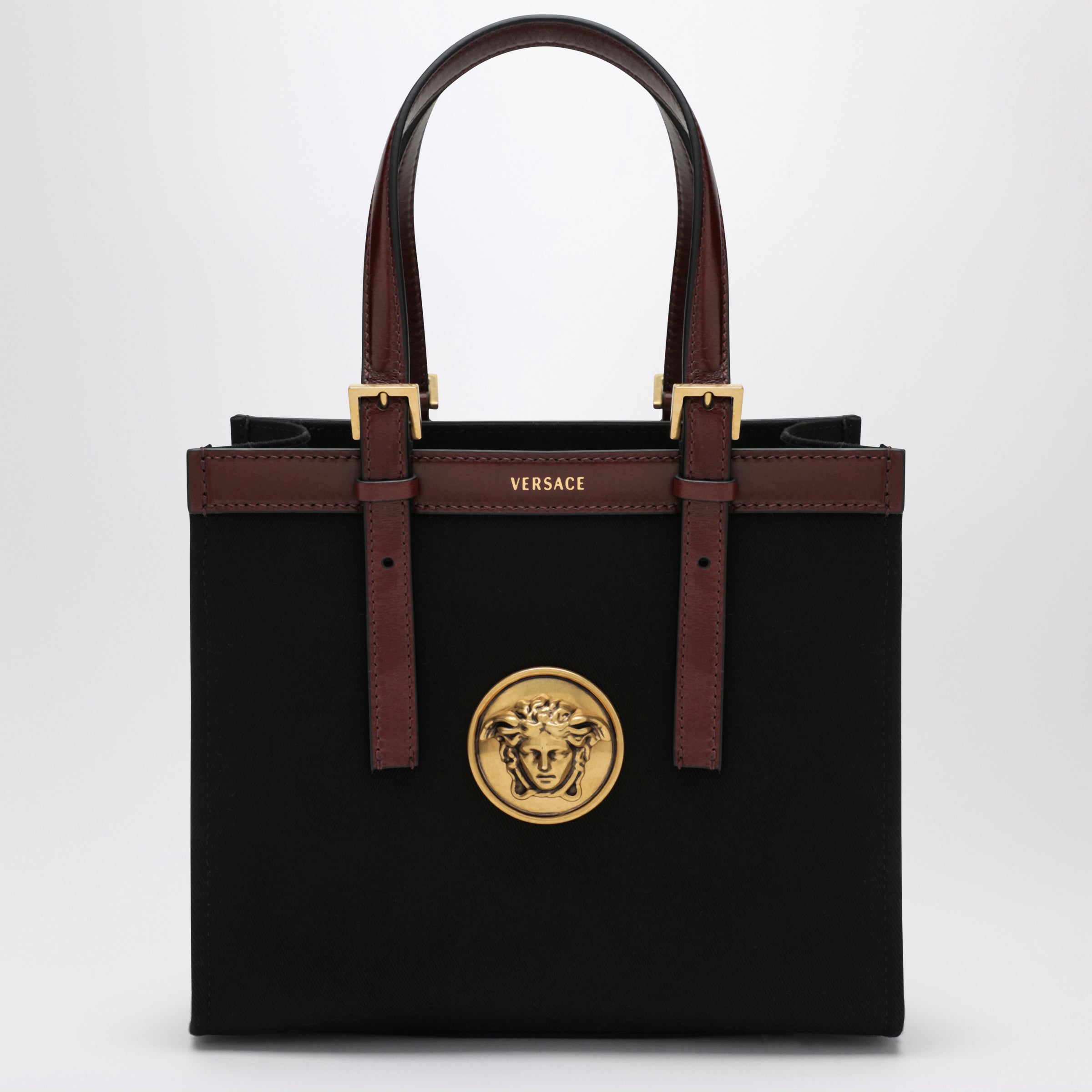 Versace Rivière Mini Black Canvas Shopper Bag
