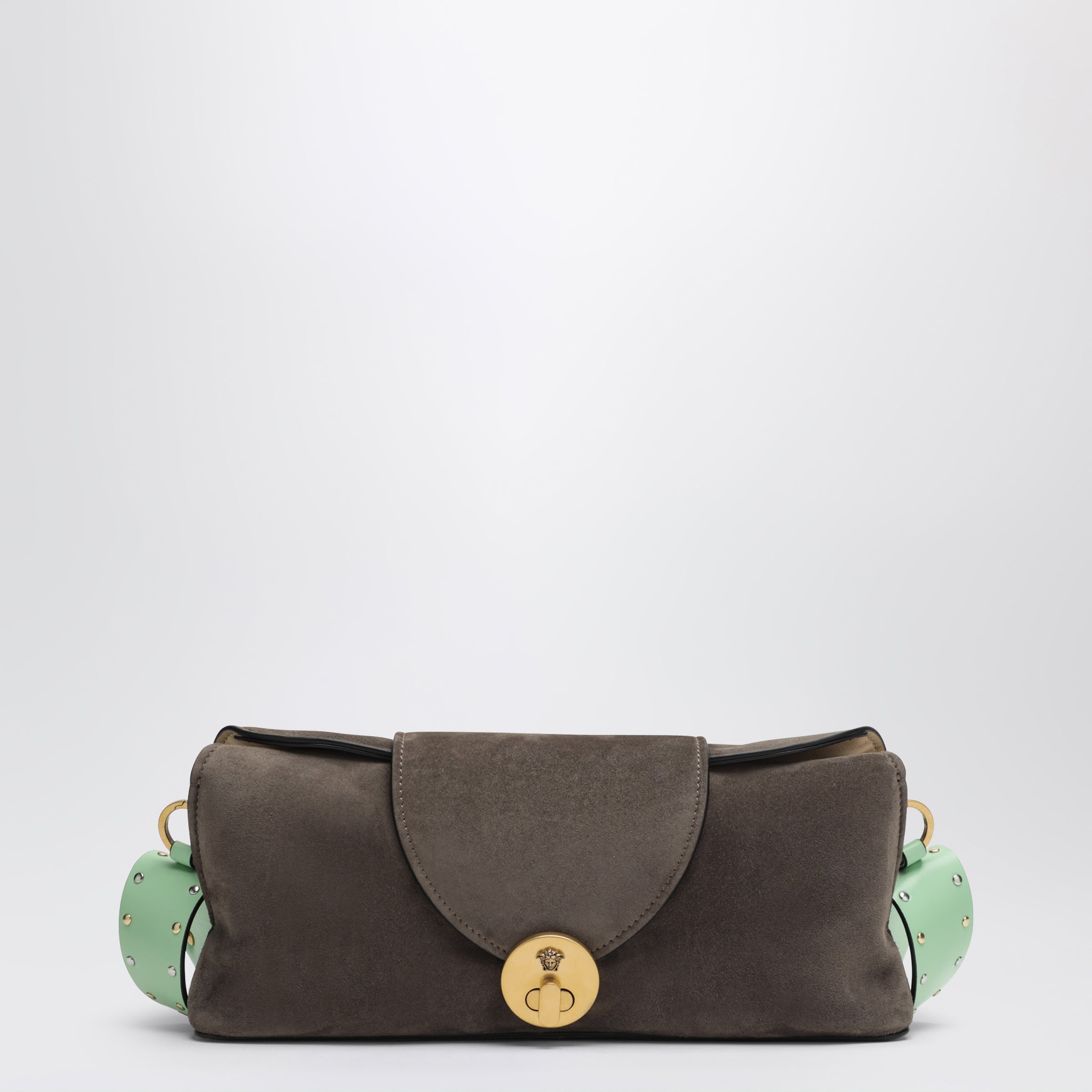 Versace Vivian Pouch In Taupe/Mint Suede
