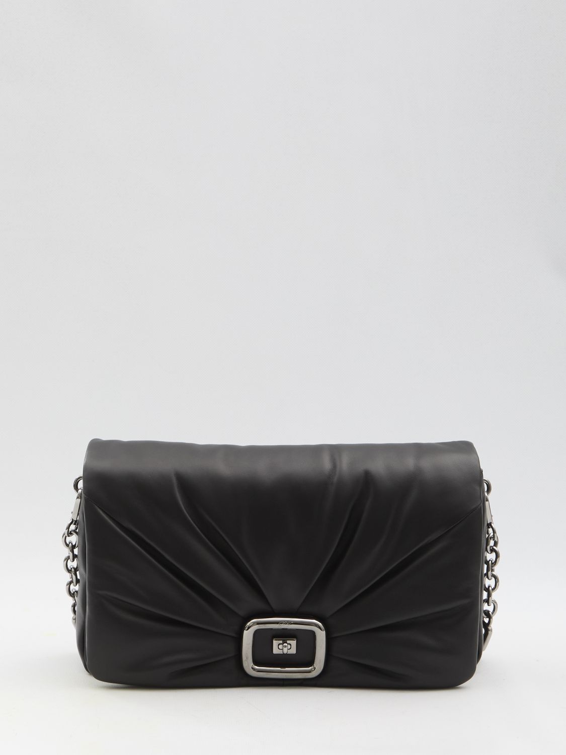 Roger Vivier Viv Choc Large Black Leather Bag
