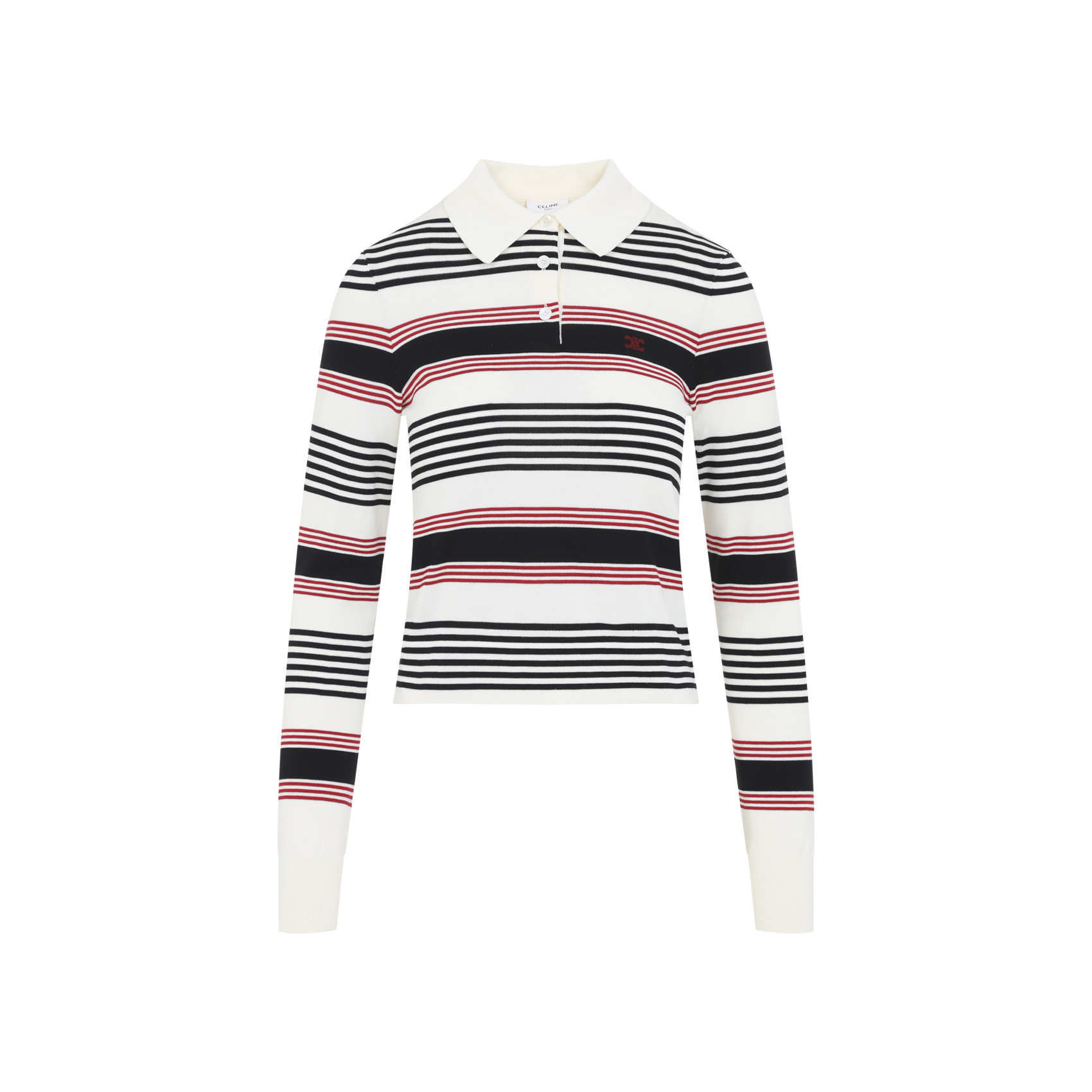 Celine White Black Striped Polo Sweater