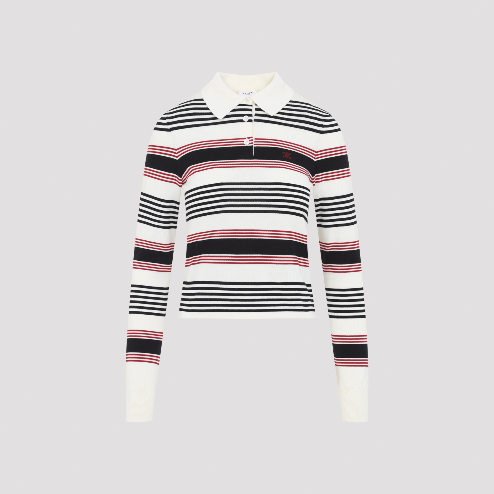 Celine White Black Striped Polo Sweater