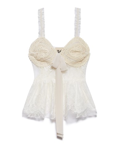 Aniye By White Ribbon Detail Ruffle Trim Lace Top