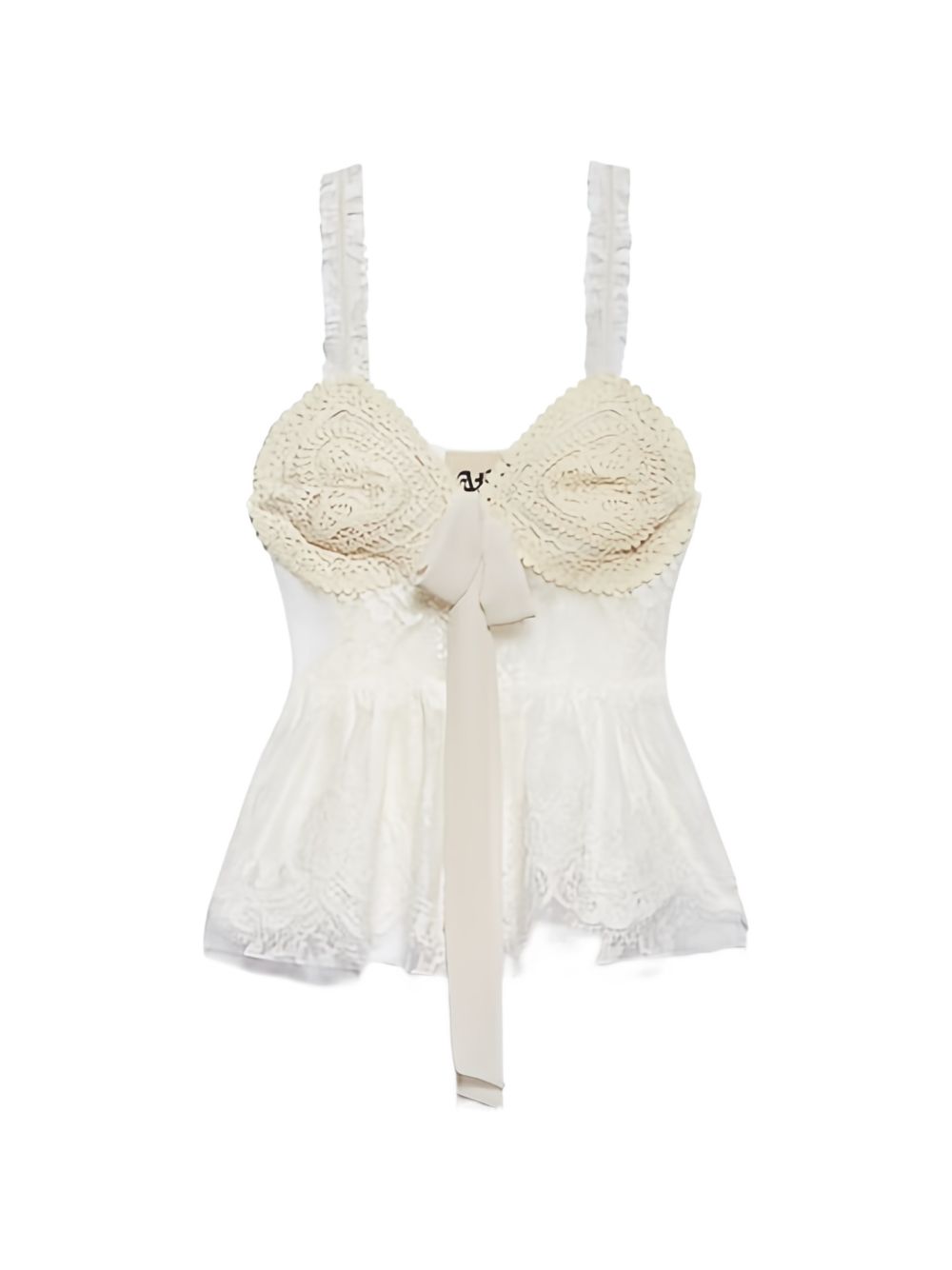 Aniye By White Ribbon Detail Ruffle Trim Lace Top