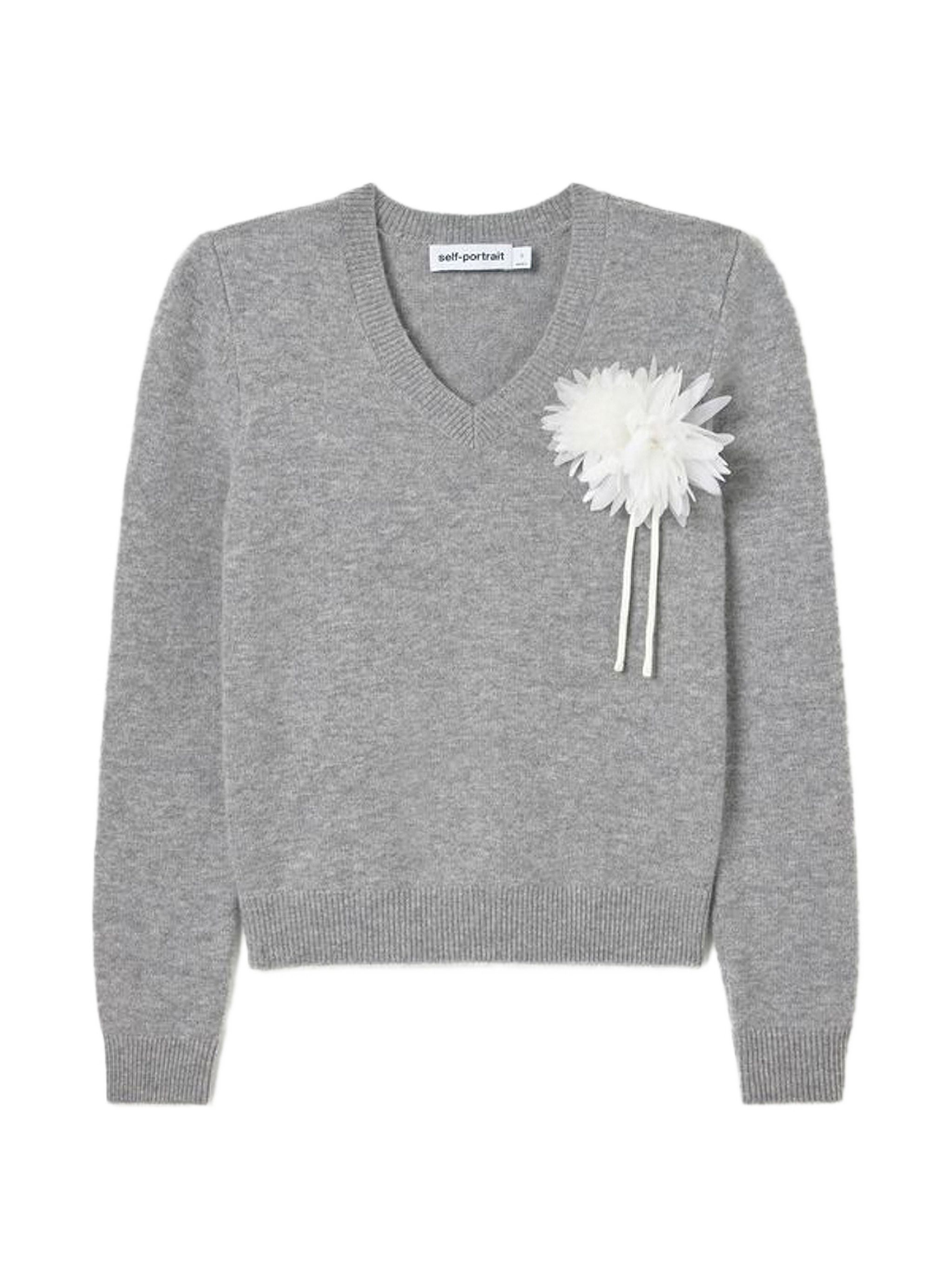 Self-Portrait Wool And Cashmere Blend Jumper With Flor