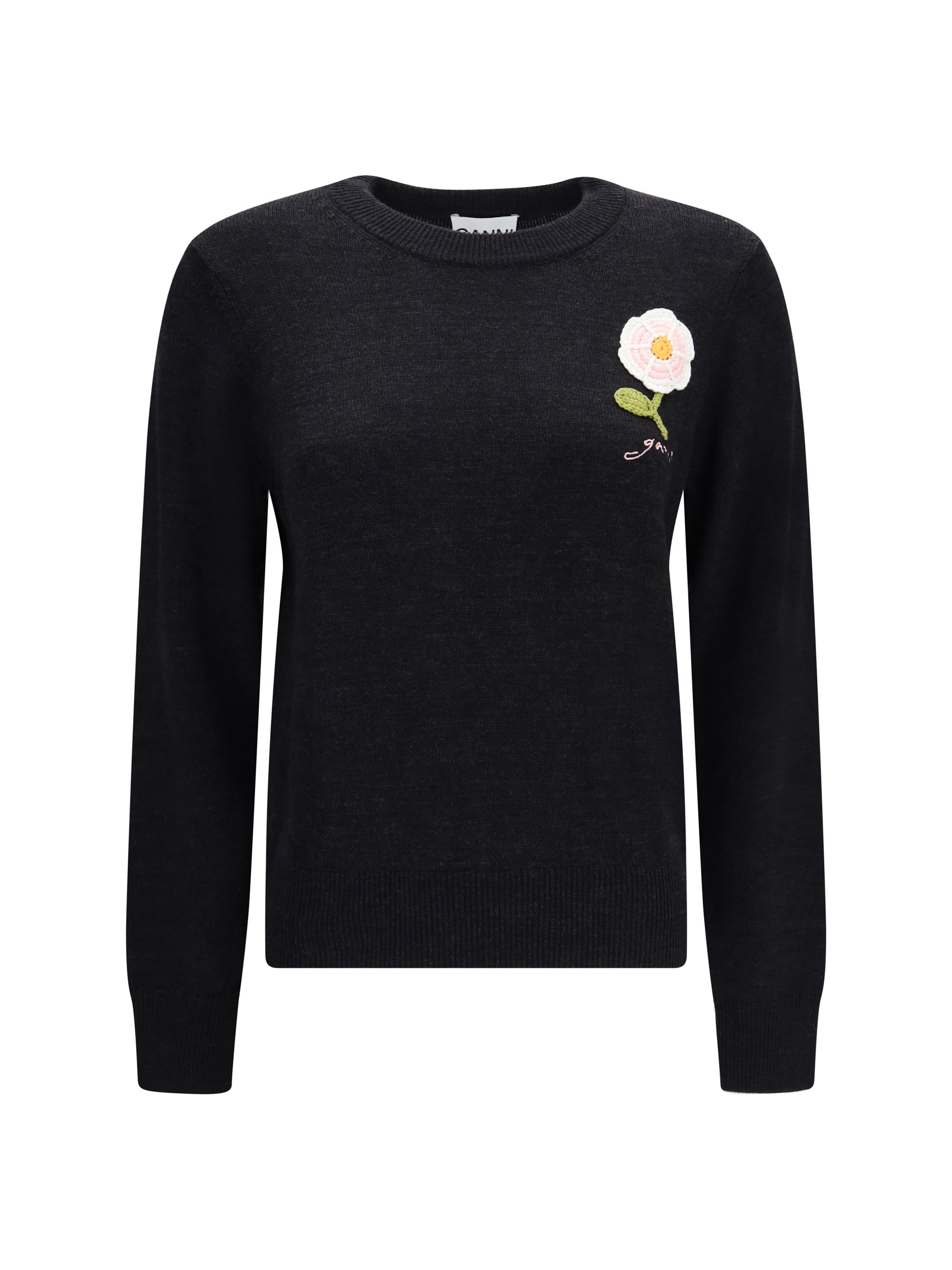 Ganni Wool Sweater With Crochet Flower