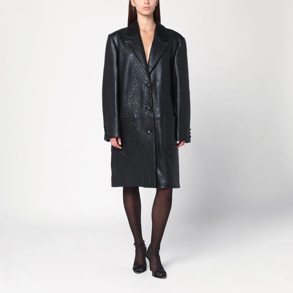 Cassell Single-Breasted Black Leather Coat