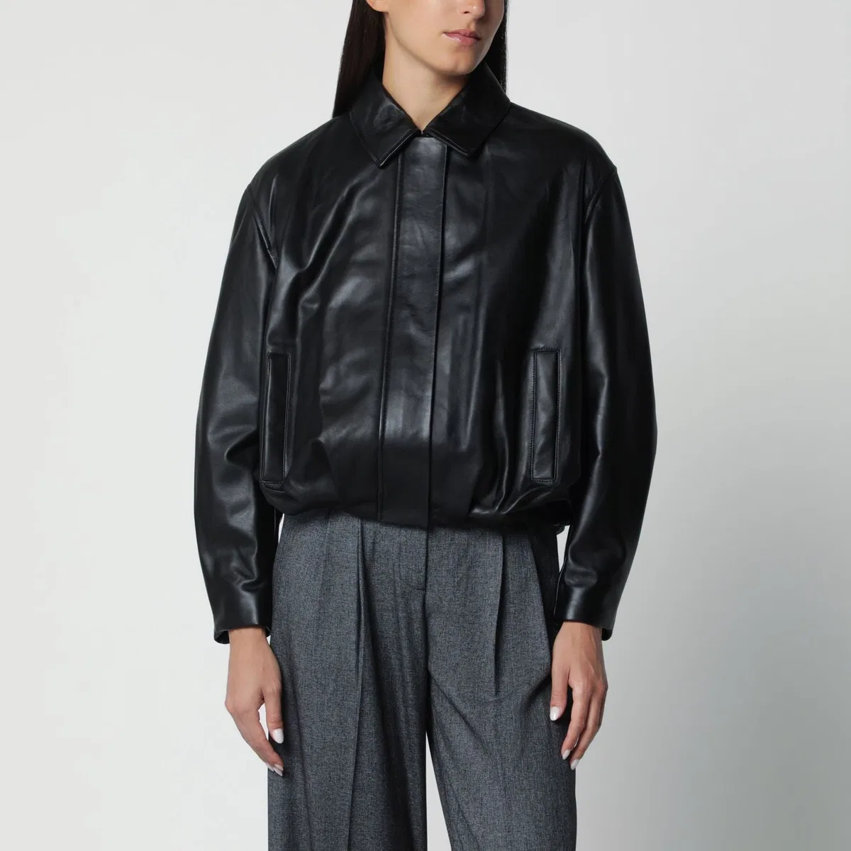 Arma Black Melis Leather Bomber Jacket