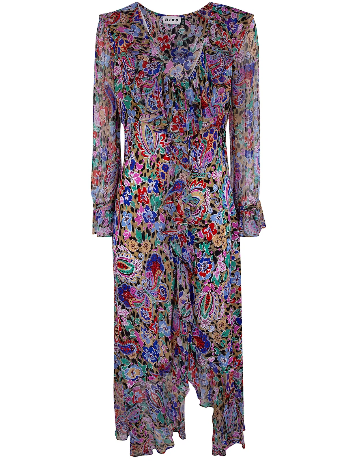Rixo "Gracye" Dress Cara Floral Leopard Brown