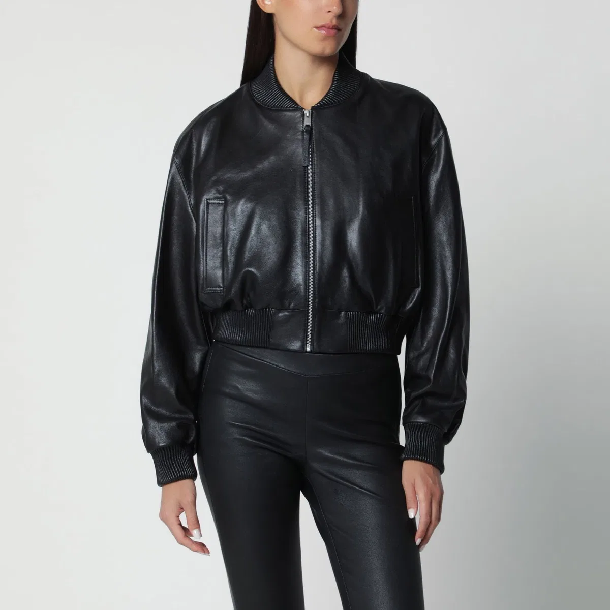 Arma Black Hannah Cropped Leather Bomber Jack
