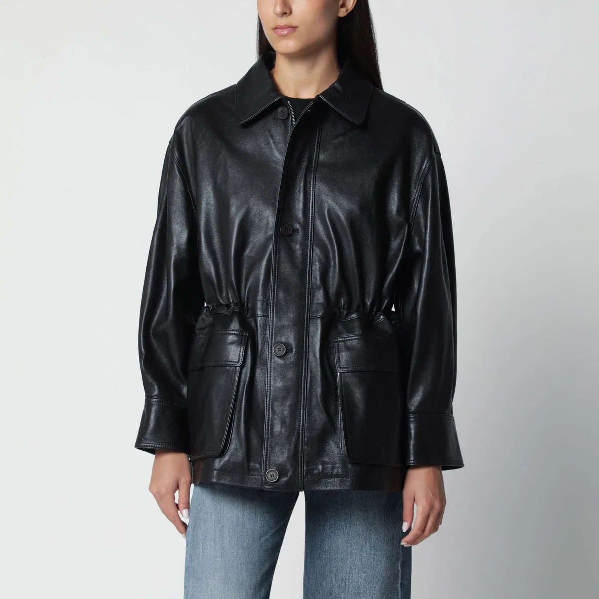 Arma Black Maeve Leather Drawstring Jacket