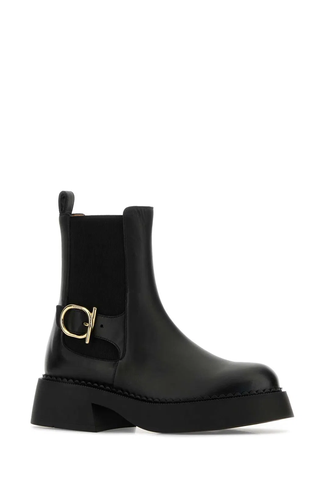 Ferragamo Black Leather Tia Ankle Boots