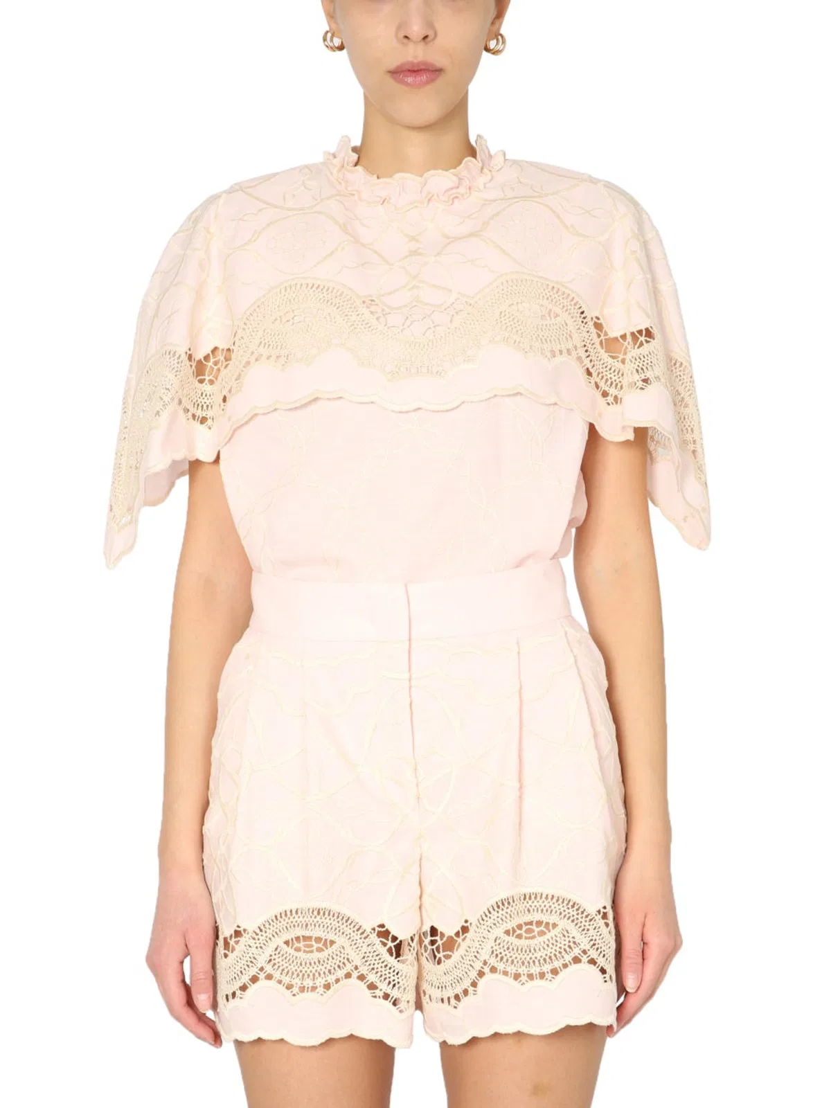 Alberta Ferreti Embroidered Cape Top