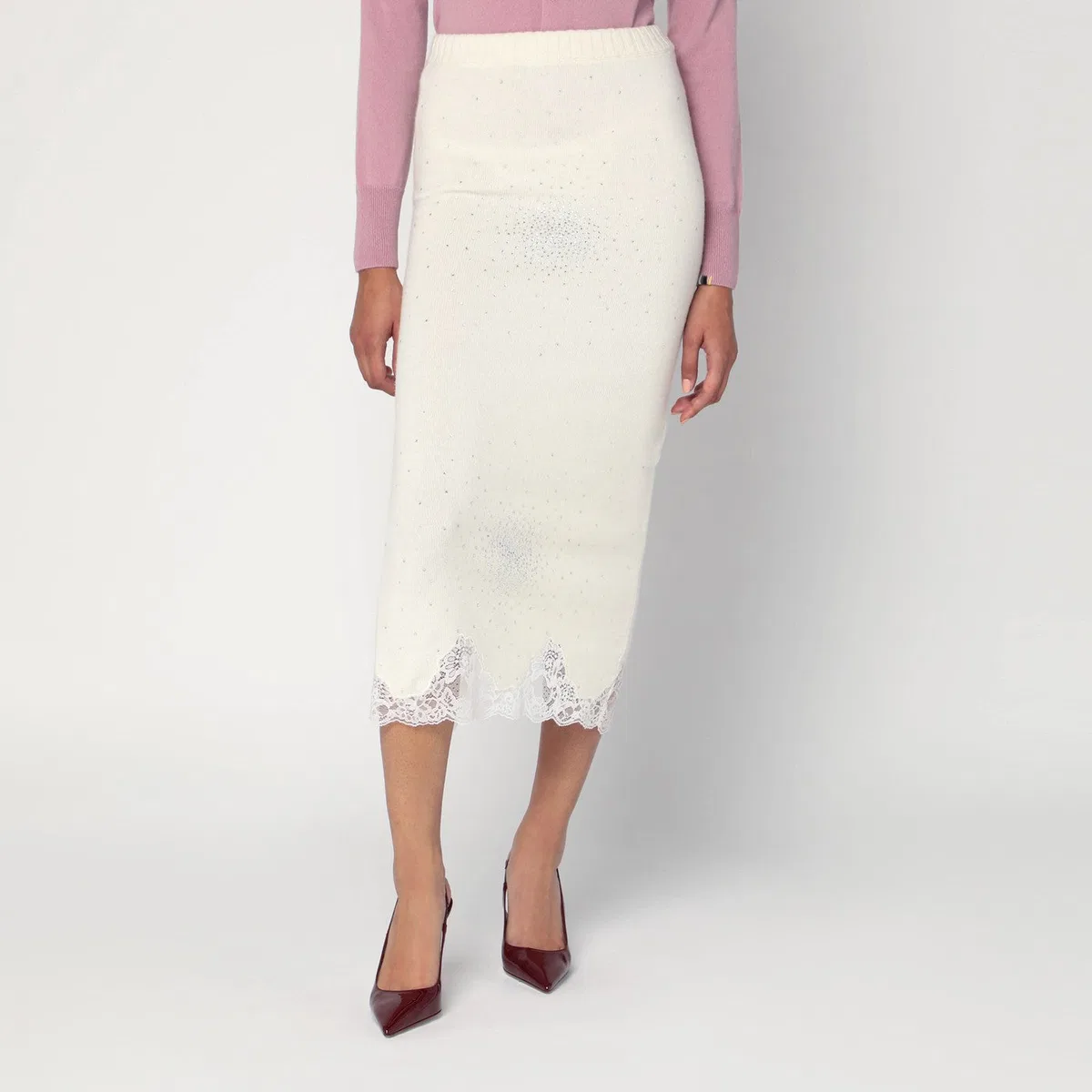 Giuseppe Di Morabito Gonna White Tube With Lace And Rhineston
