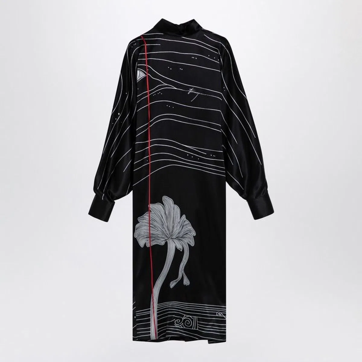 Ferragamo Black Silk Satin Midi Dress