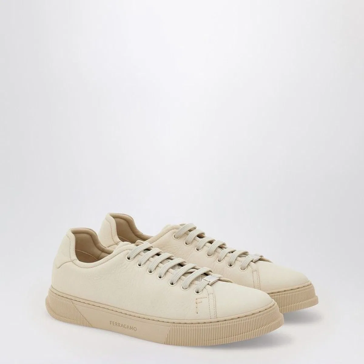 Ferragamo Mascarpone-Colored Leather Sneakers