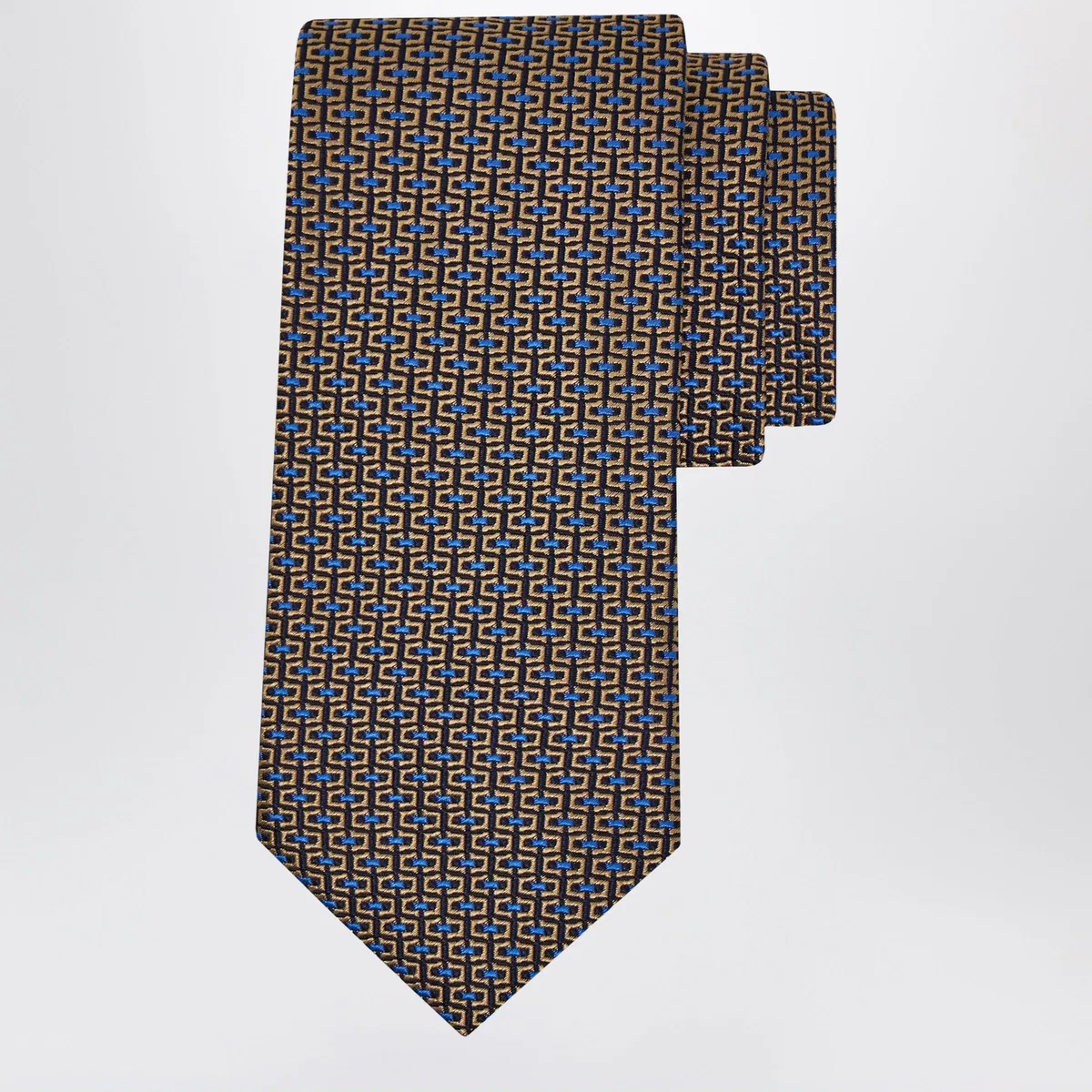 Ferragamo Gold/Blue Gancini Jacquard Tie