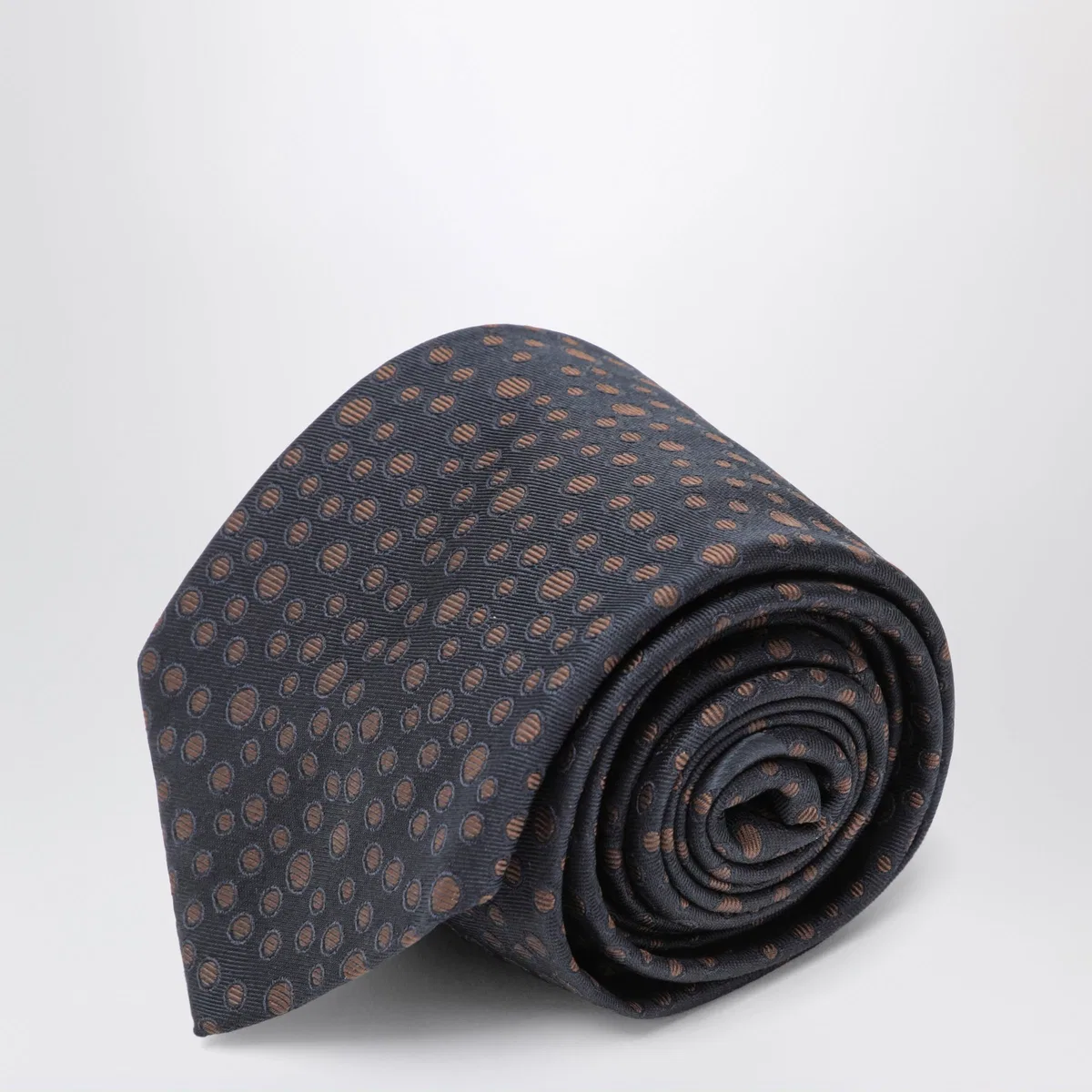 Ferragamo Marine/Brown Polka-Dot Silk Tie