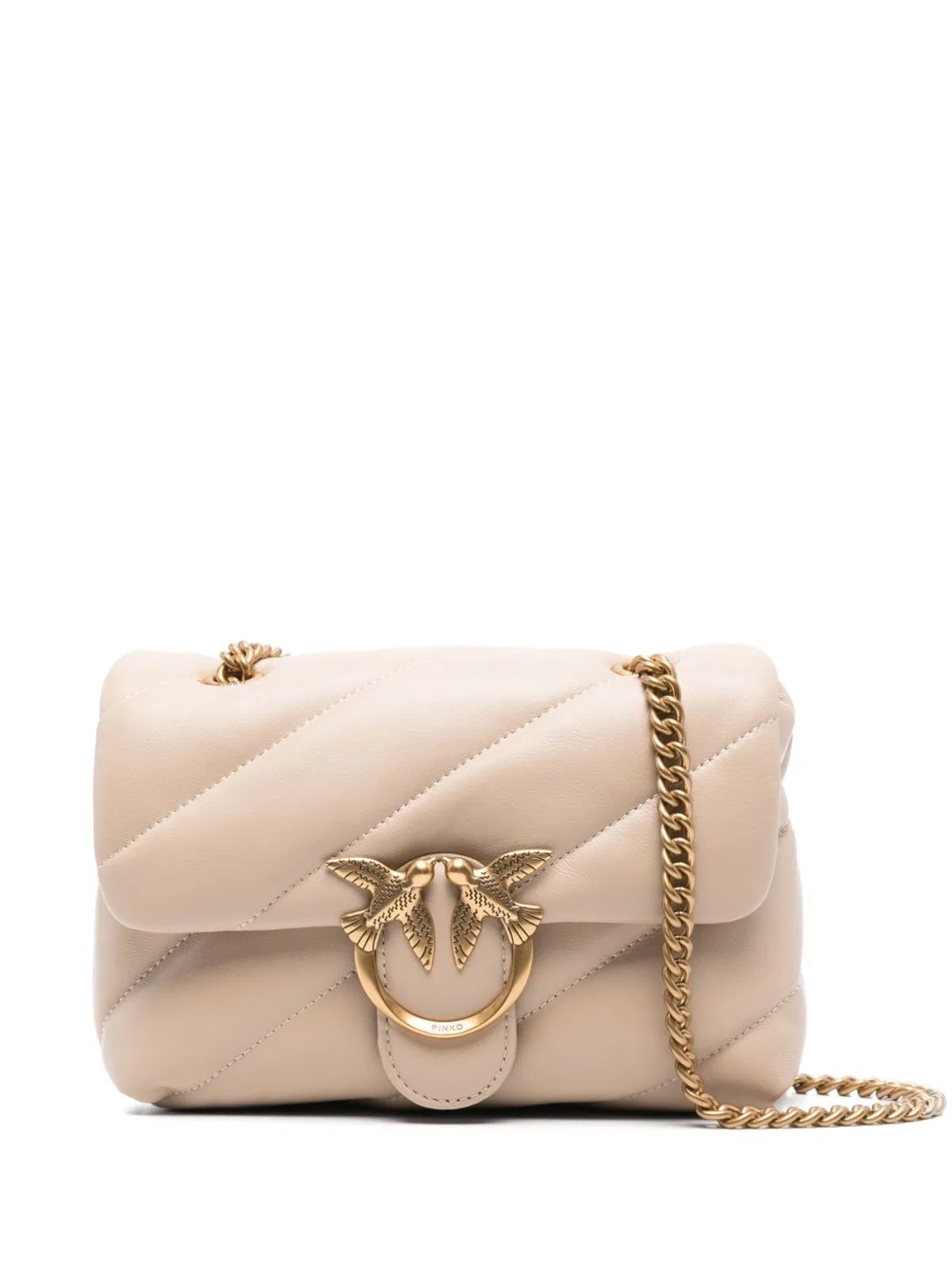 Pinko Beige Grigio Leather Shoulder Bag