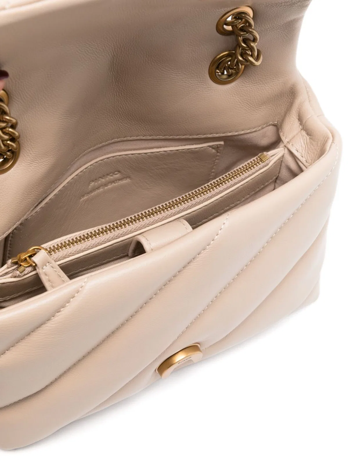 Pinko Beige Grigio Leather Shoulder Bag