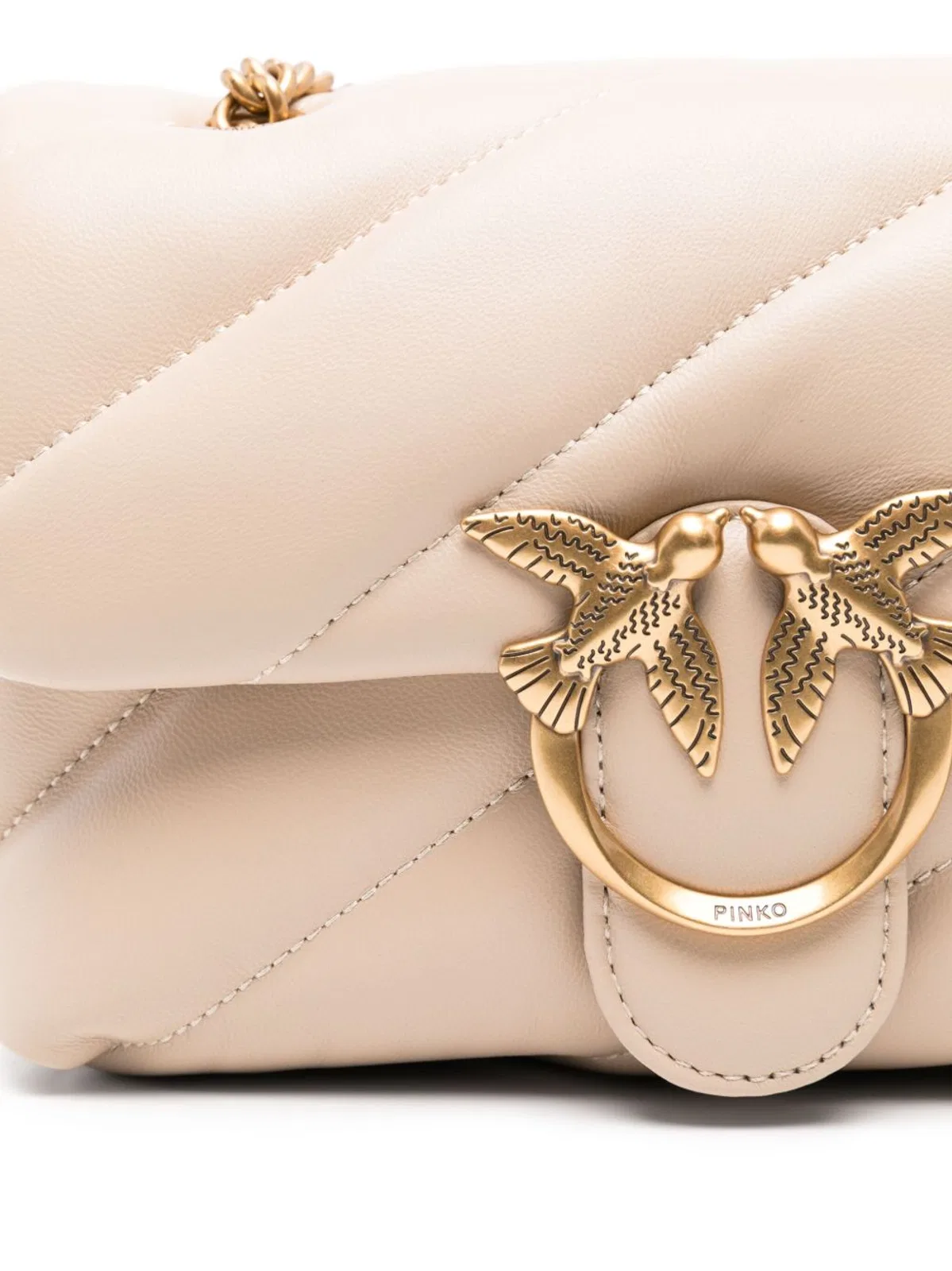 Pinko Beige Grigio Leather Shoulder Bag