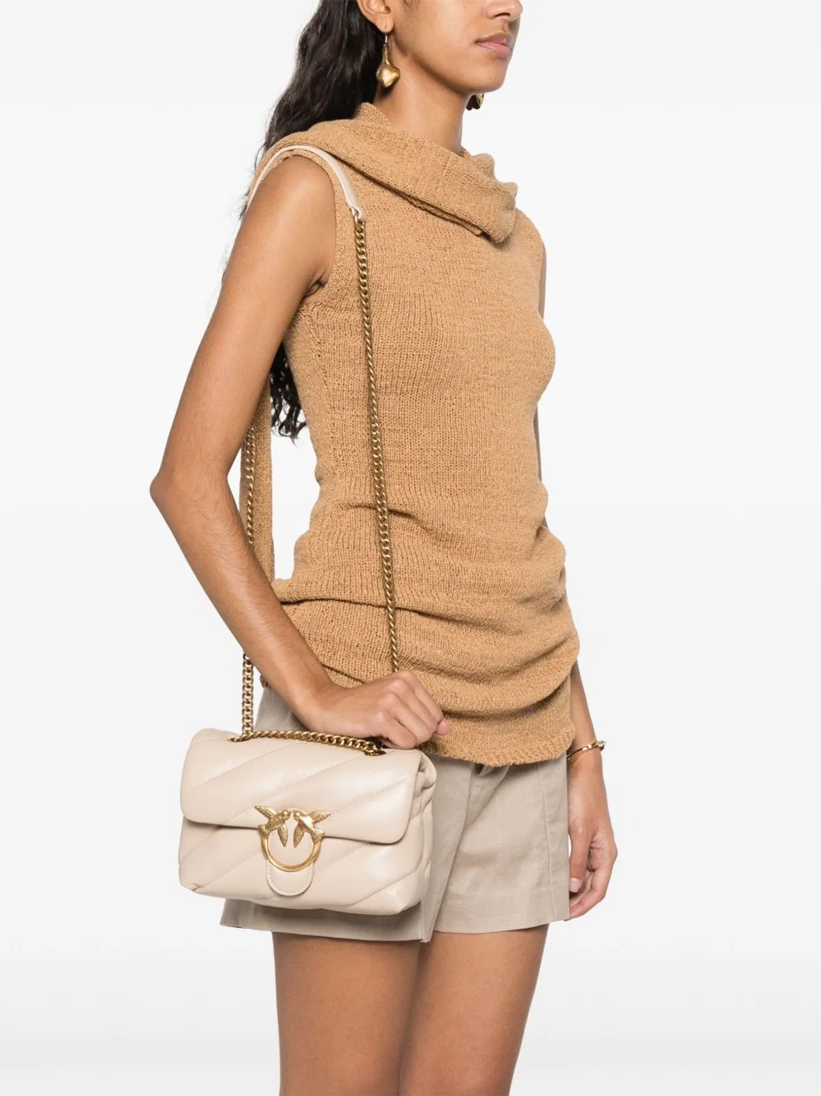 Pinko Beige Grigio Leather Shoulder Bag