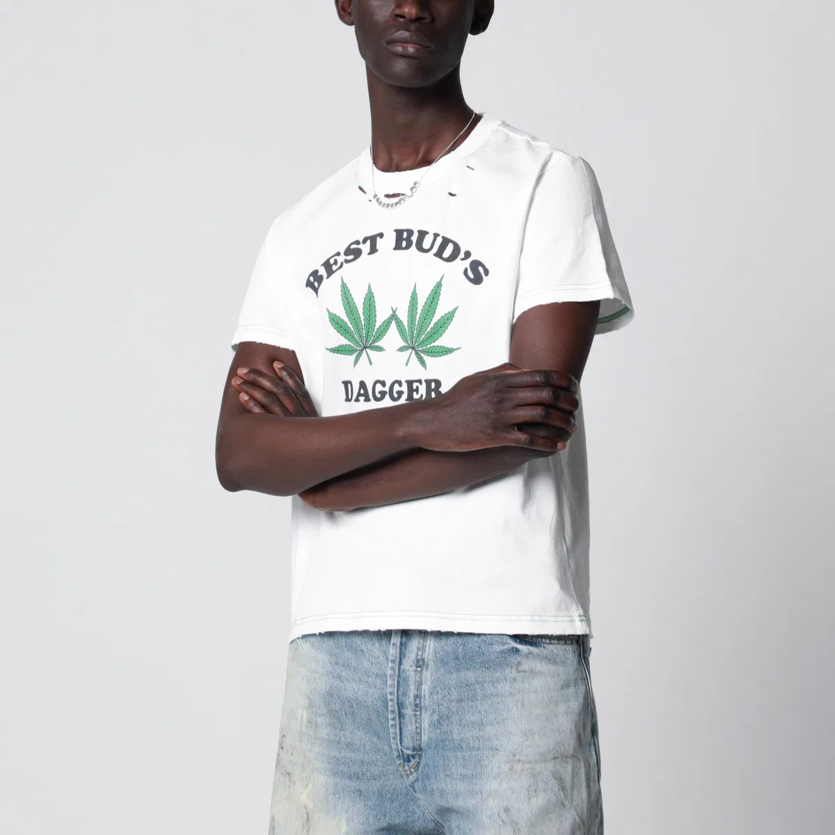Dagger White “Best Bud’s” Distressed T-Shirt