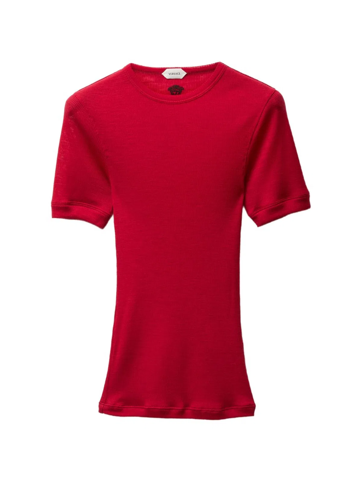 Versace Red Wool Tshirt With Embroidered Logo