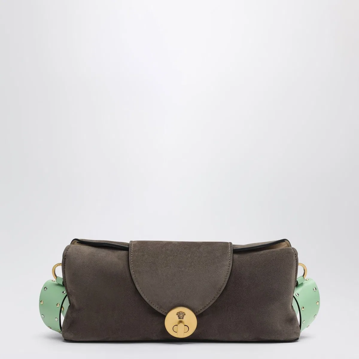 Versace Vivian Pouch In Taupe/Mint Suede