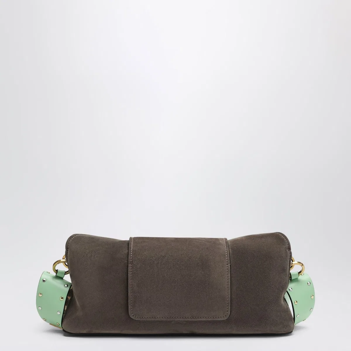 Versace Vivian Pouch In Taupe/Mint Suede
