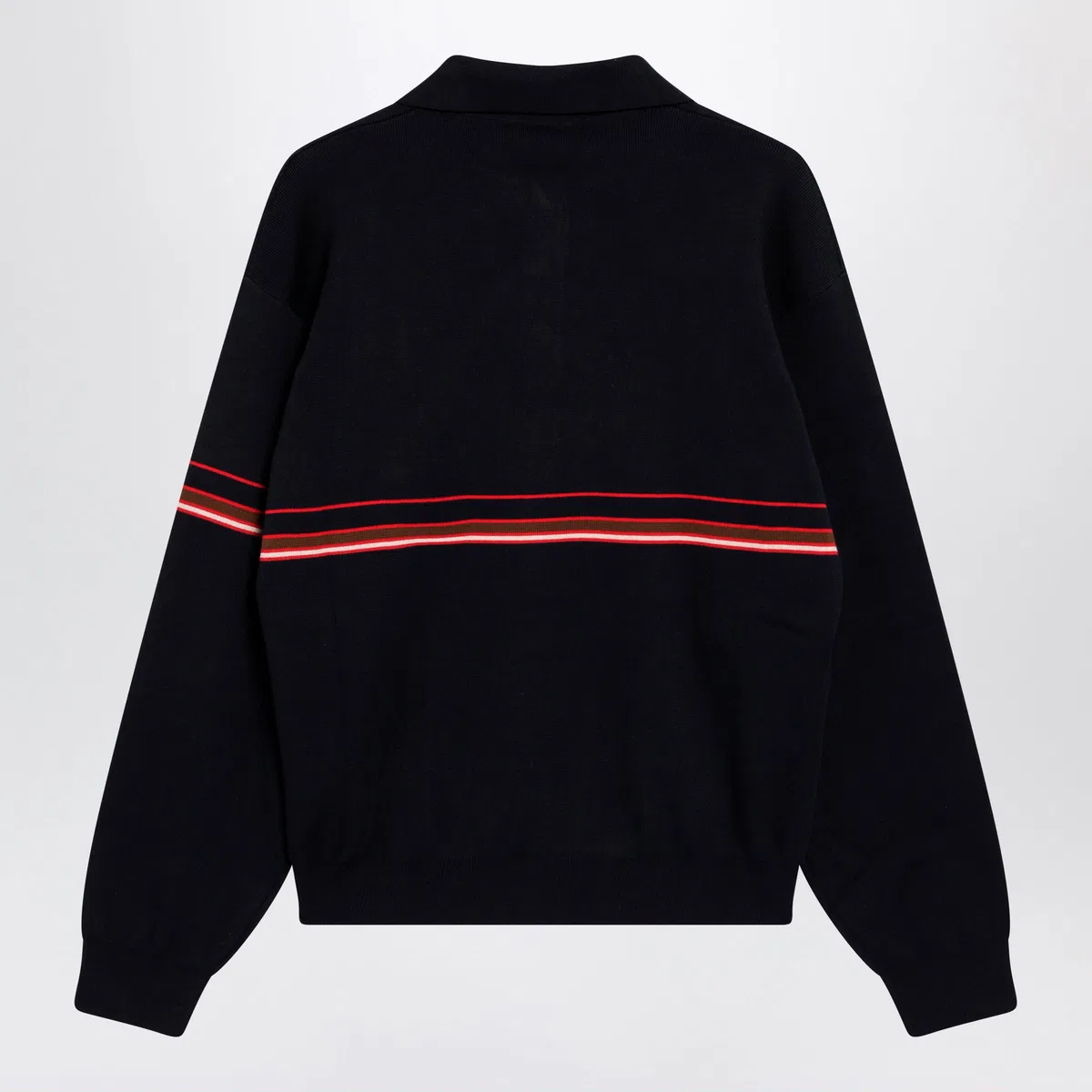 Versace Navy Blue Cotton Knit Polo Shirt With Em