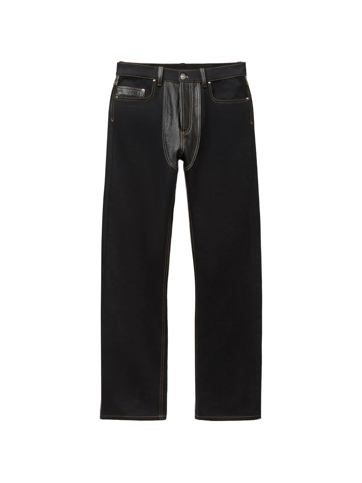 Versace Denim & Leather Straight Jeans
