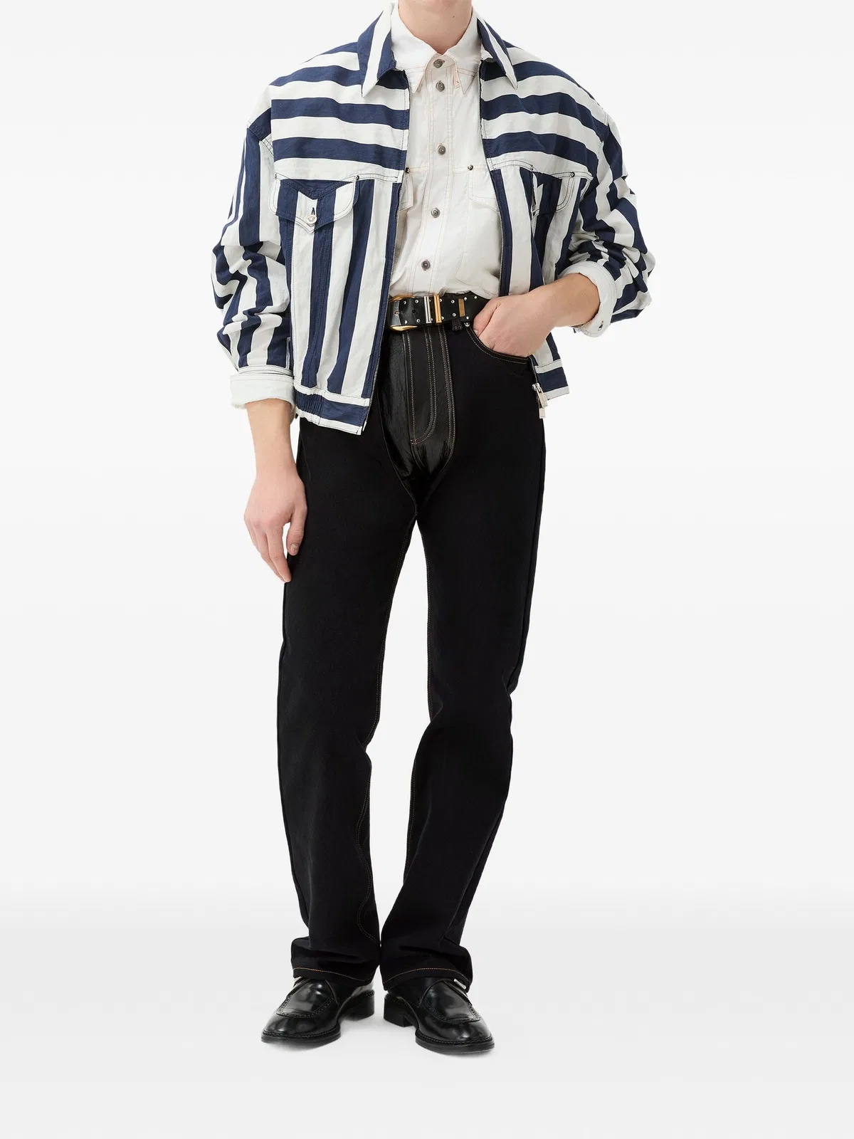 Versace Denim & Leather Straight Jeans