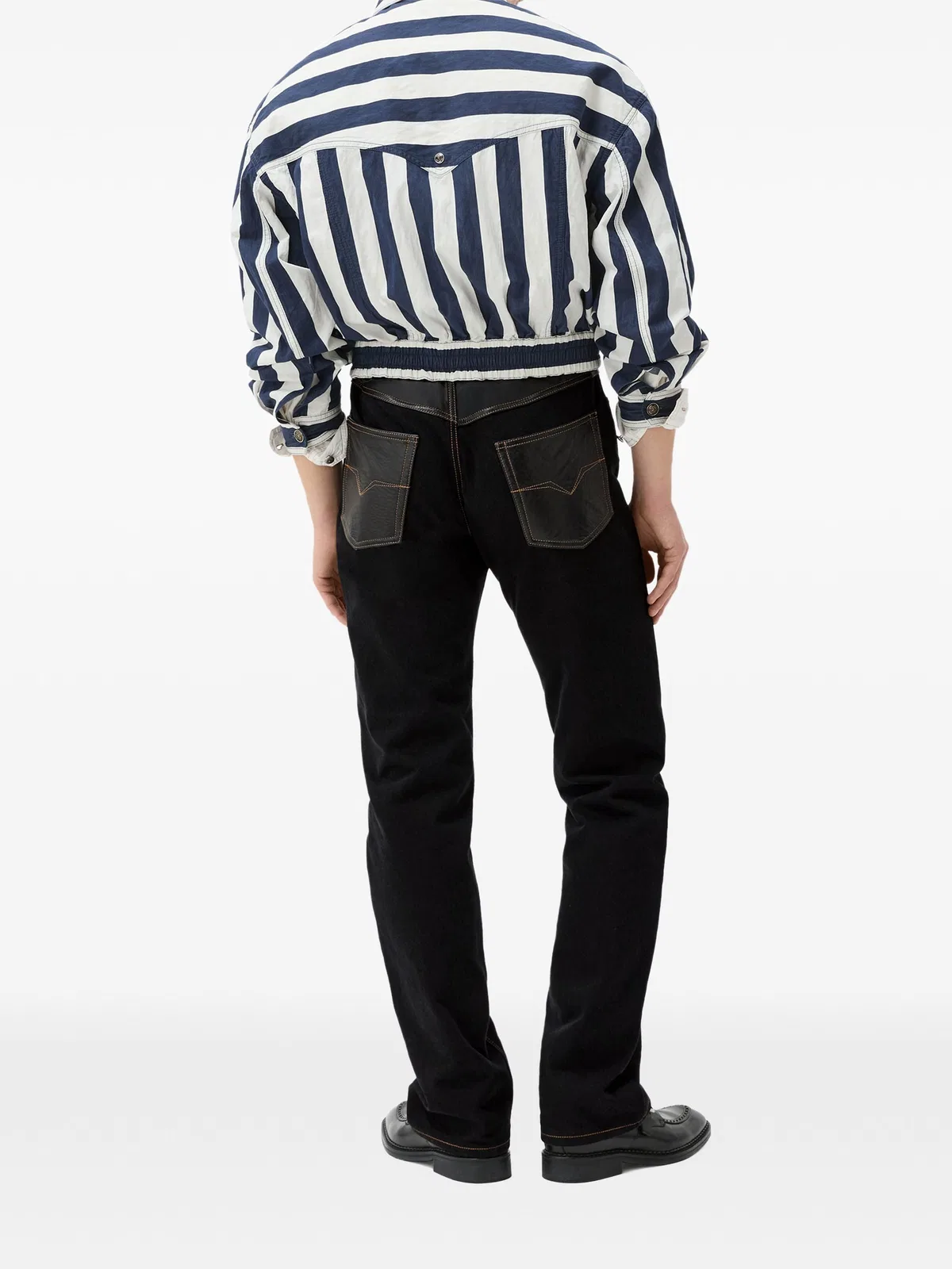 Versace Denim & Leather Straight Jeans