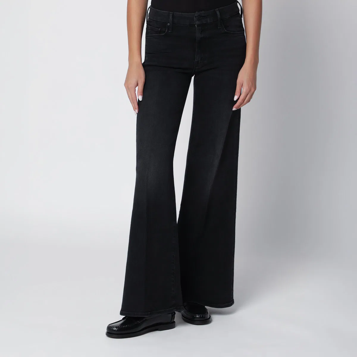Mother Black Flared Spiked Hair Jeans