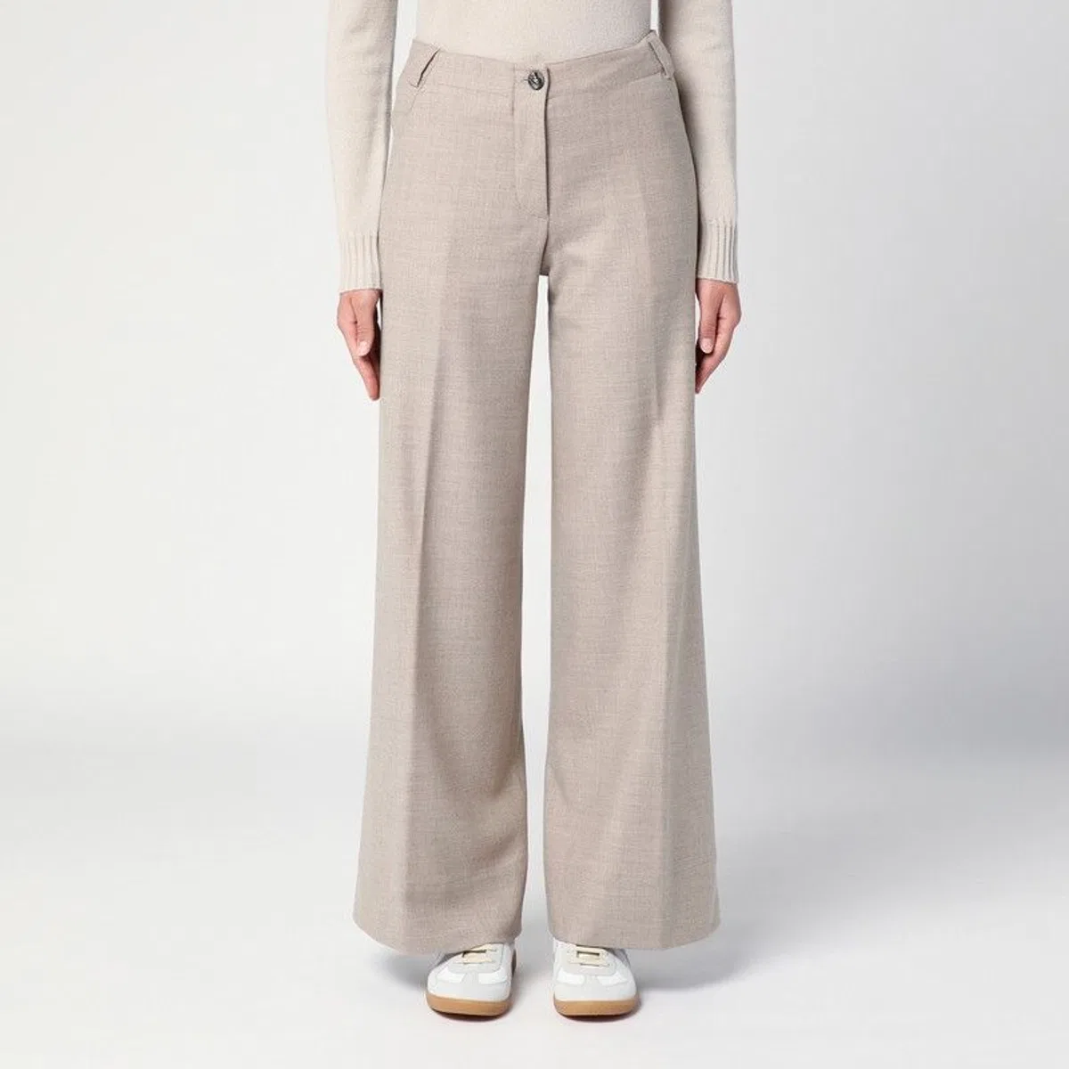 Quelledue Grey Mélange Wool Trousers