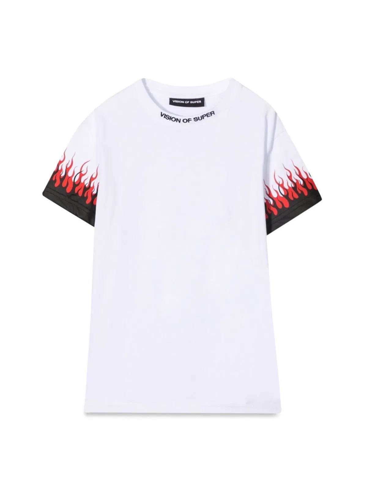 Vision Of Super White Kids Tshirt With Double Flame