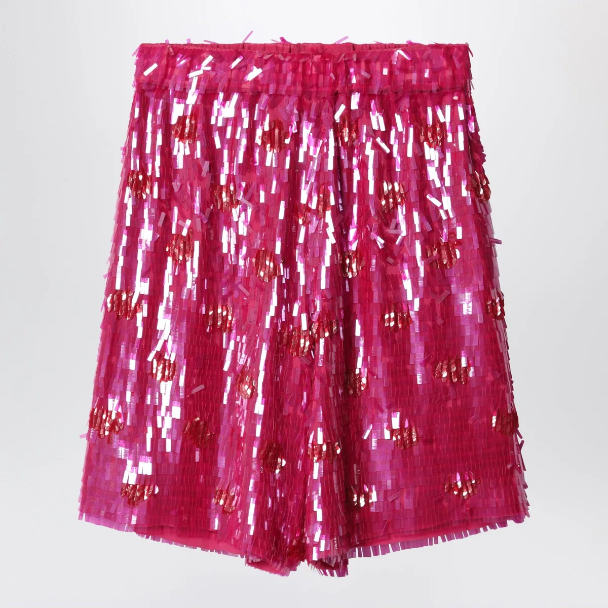 Dries Van Noten Fuchsia Silk Bermuda Shorts With Sequins