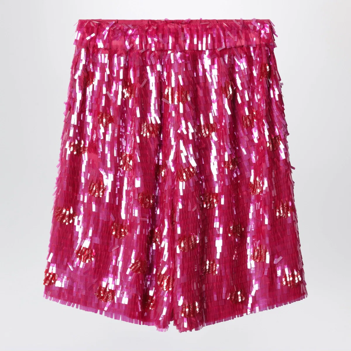 Dries Van Noten Fuchsia Silk Bermuda Shorts With Sequins