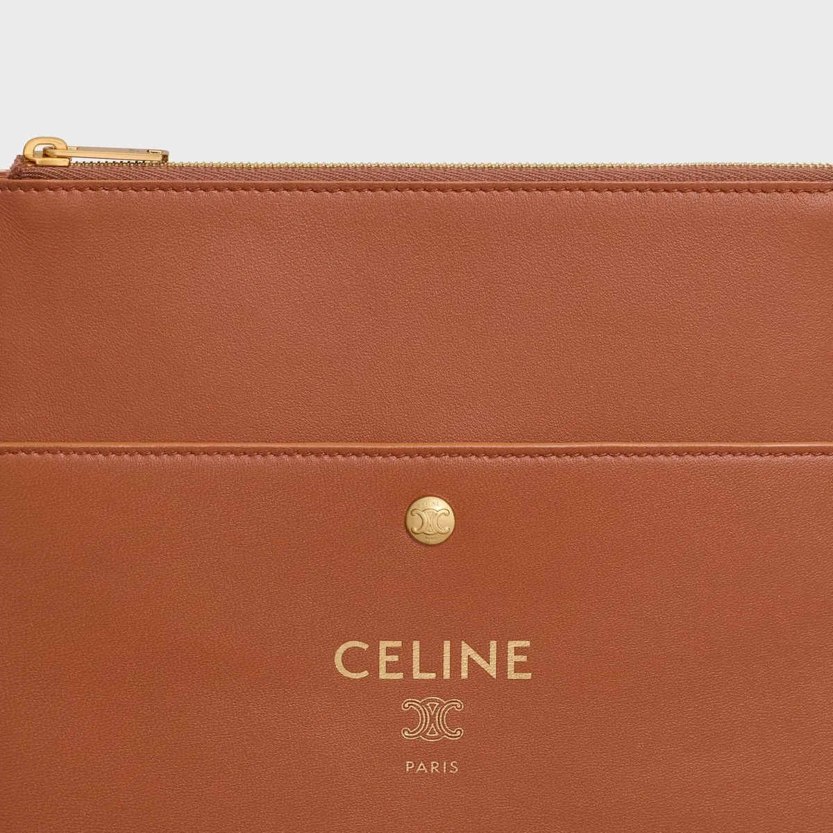 Celine Tan Brown Lamb Leather Sharp Pouch