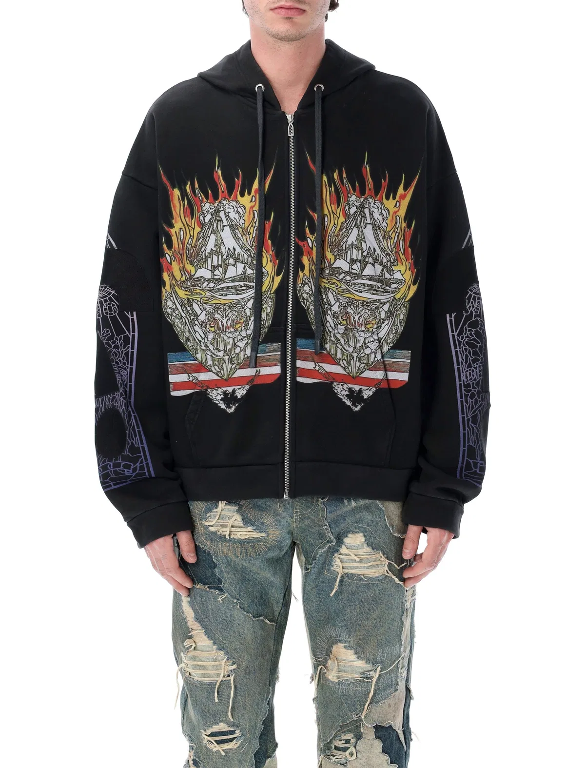 Who Decides War Graphic Cotton Zip Hoodie In Black