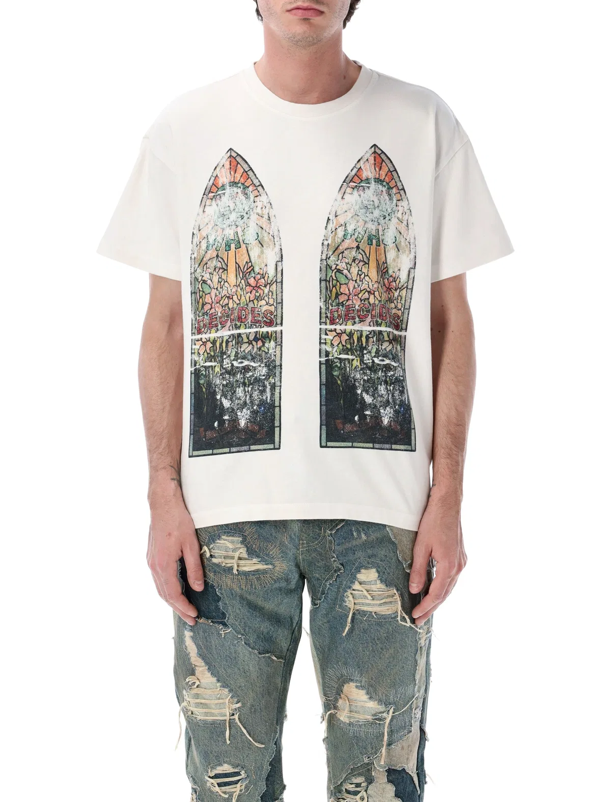 Who Decides War Faded Stained Glass T-Shirt In White