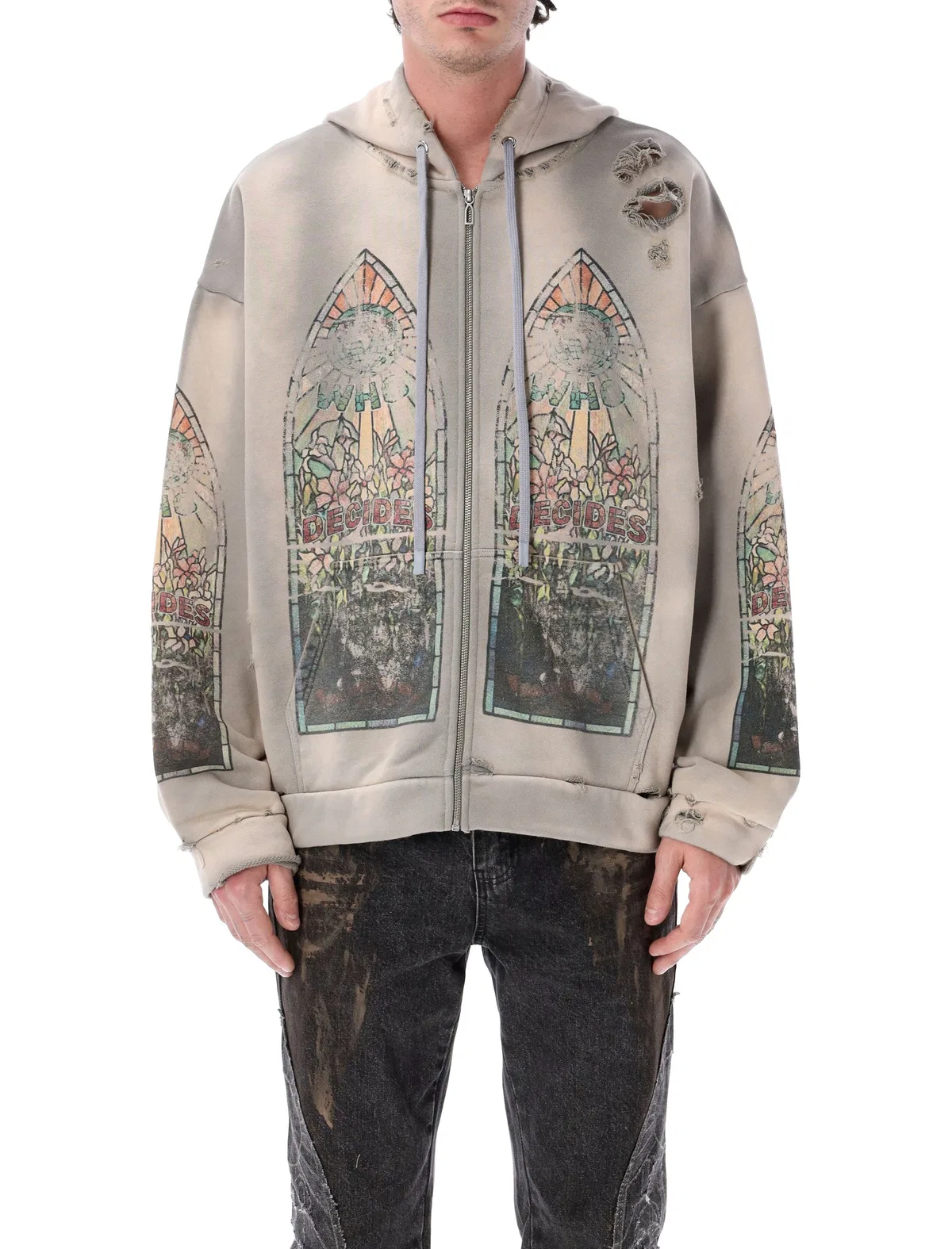 Who Decides War Faded Graphic Zip Hoodie